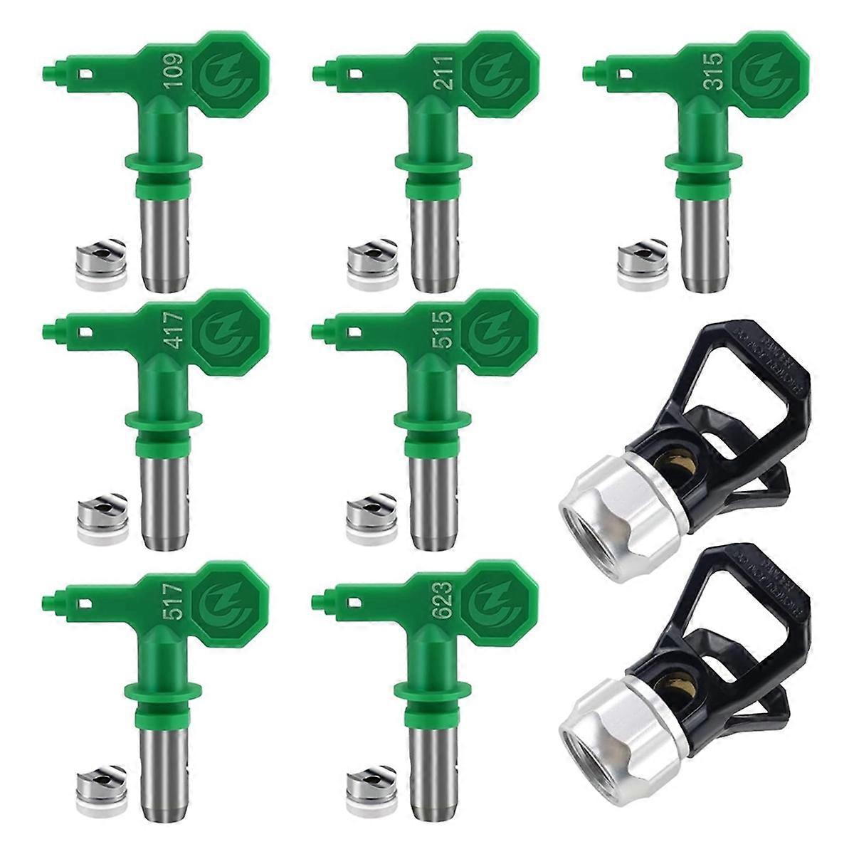 7pcs Airless Sprayer Tips Reversible Nozzle Tips with 2pcs Tip Guards for Airless Paint (109,211,315,417,515,517,623)