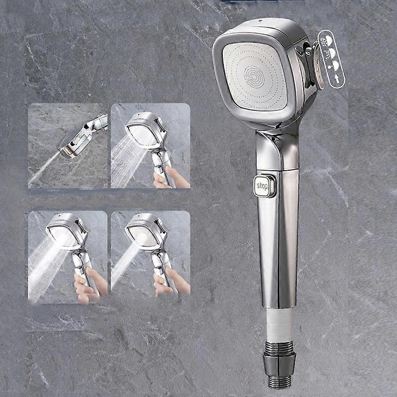 Pressurized Shower Head Four-speed Handheld Shower Set,Style: Electroplated Silver Filter Type