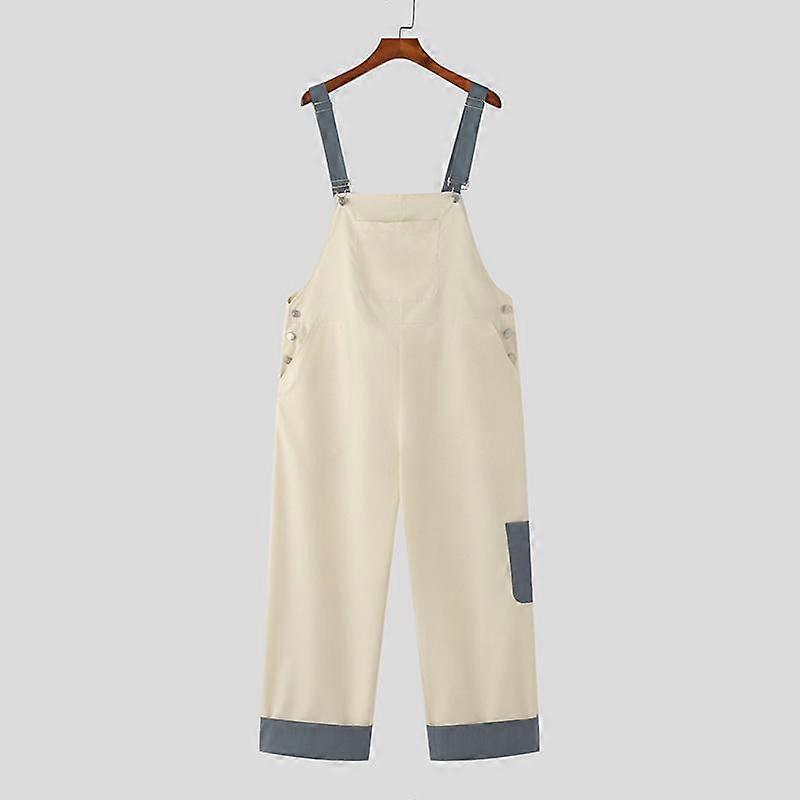 INCERUN Spring Men Splicing Color Strap Long Jumpsuits