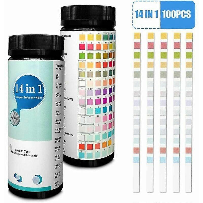 14 in 1 Test Strips for Drinking Water and Tap Water to Test Hardness, Ph, Bromine, Nitrates and More Quickly and Easily - Pack of 100