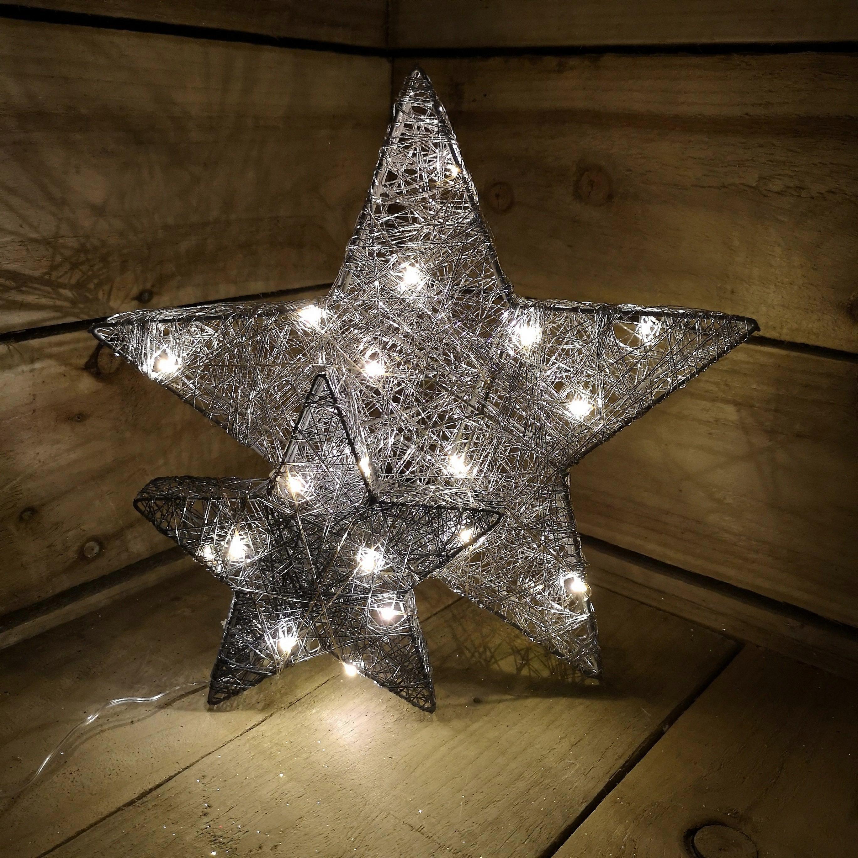 31Cm Silver-grey Double Layer Star 20 Warm White Leds