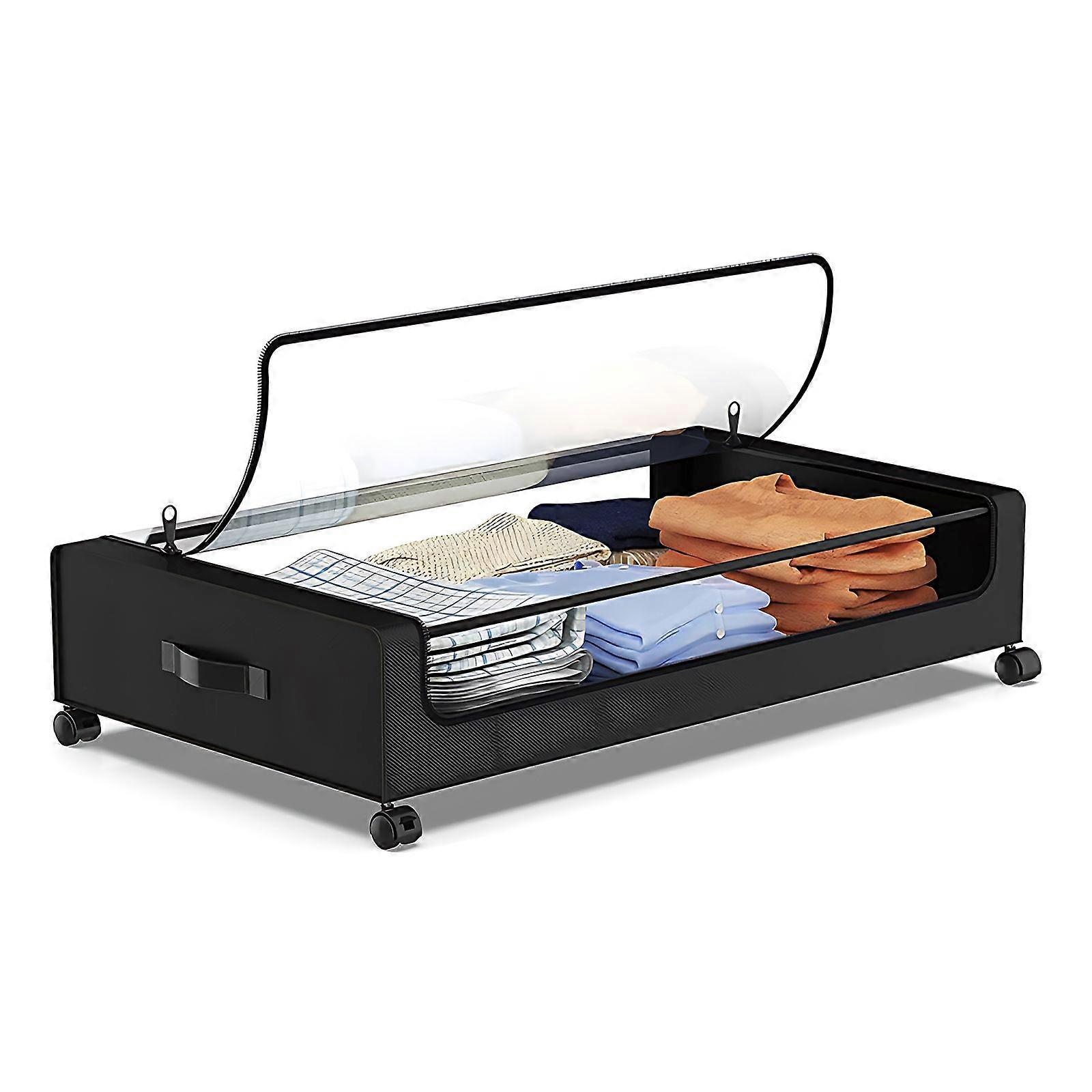 Under Bed Storage Container with Lids and Wheels Multifunctional Home Dorm Clothes Storage Bins Clear Visible Dustproof Underbed Organizer Drawers wit