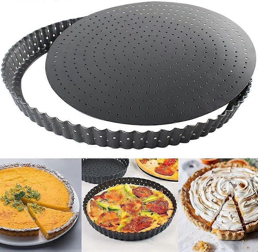 Nonstick Coating Tart Pan With Perforated Design For Even Heat Distribution, Removable Base Facilitates Easy Serving, Durable Construction Withstands