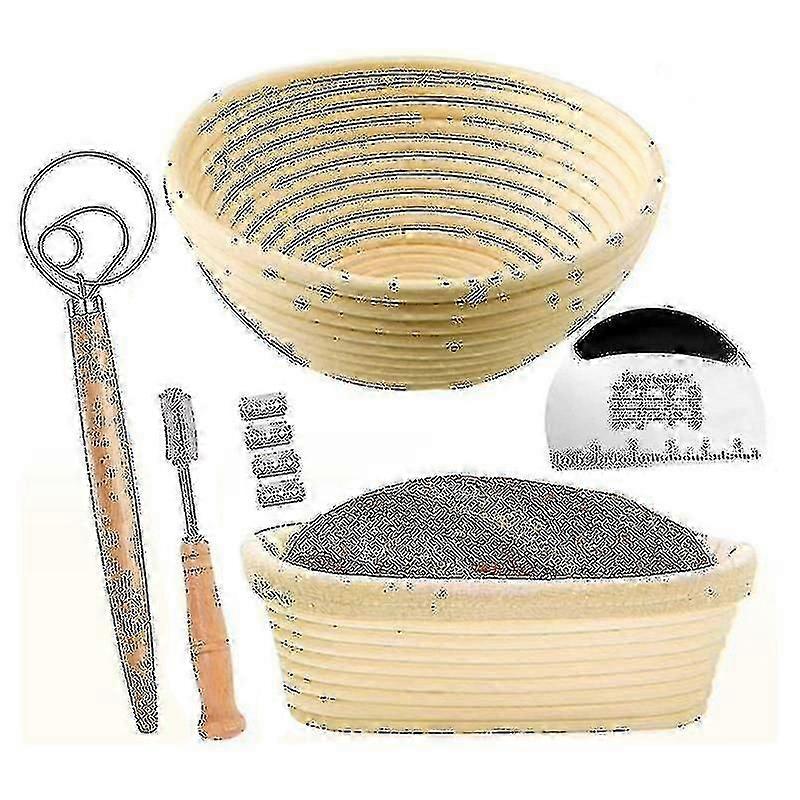 Bread Proofing Basket Set Of 2 With Kit-round And Ovel Bread Baking Bowl -bread Lame- Dough Scraper