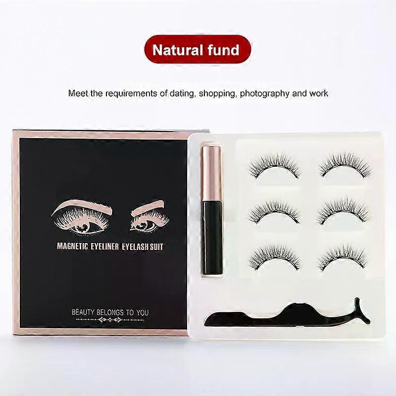 Magnetic Eyelashes False Lashes Repeated Use Eyelashes Waterproof Liquid Eyeliner With Tweezer Makeup Set
