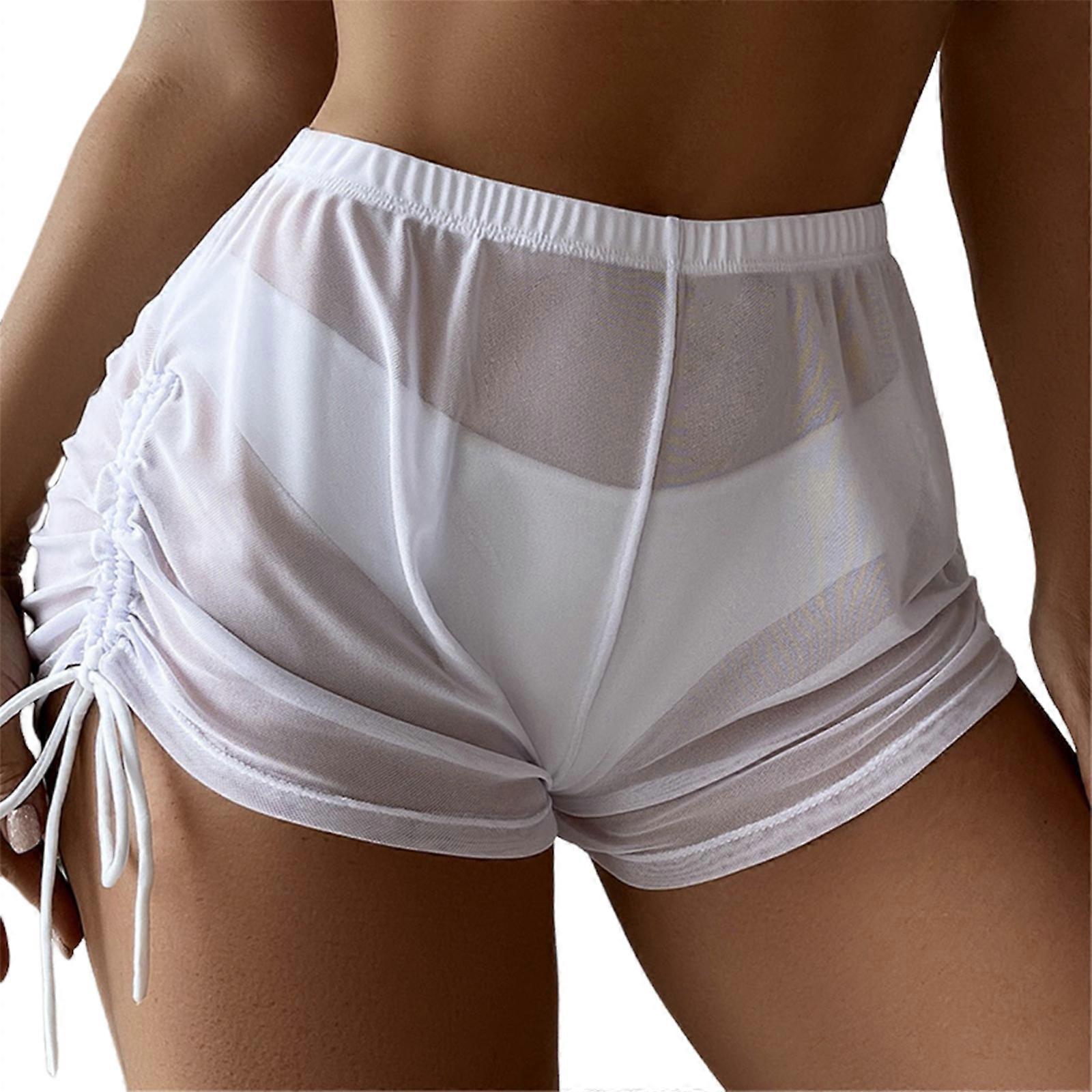 Bayan Yüzme Şortları Düz Renk Bikiniler Alt Kızlar İpli Mayo Alt Yüksekler Bel Yüzme Şortları Beachwears Beyaz XL