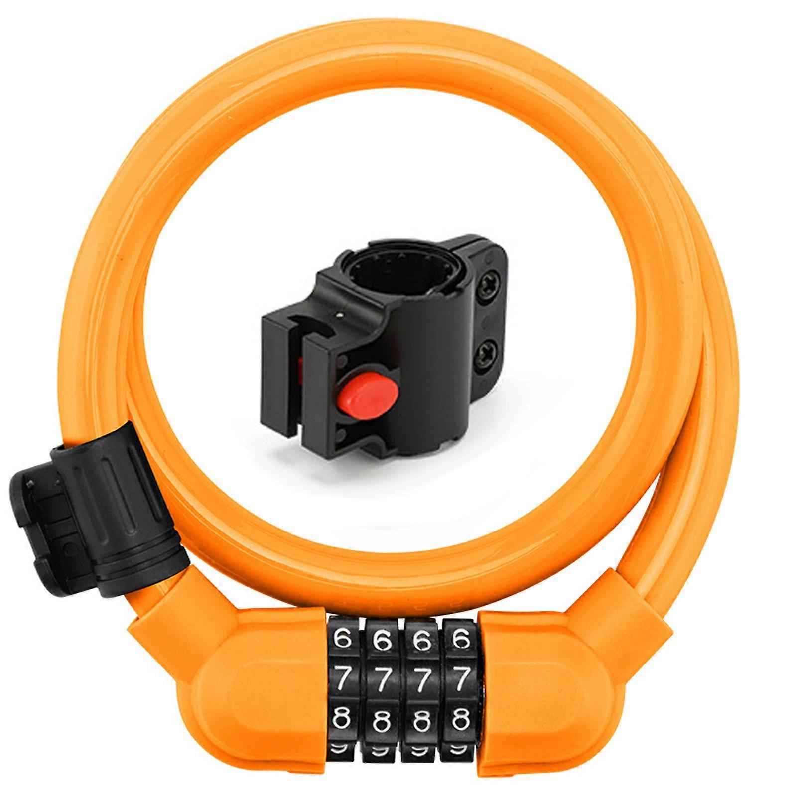 Câble de verrouillage de vélo 4 chiffres Cadenas à câble à combinaison réinitialisable, Vélos Code Lock Petit antivol de vélo de sécurité pour VTT orange