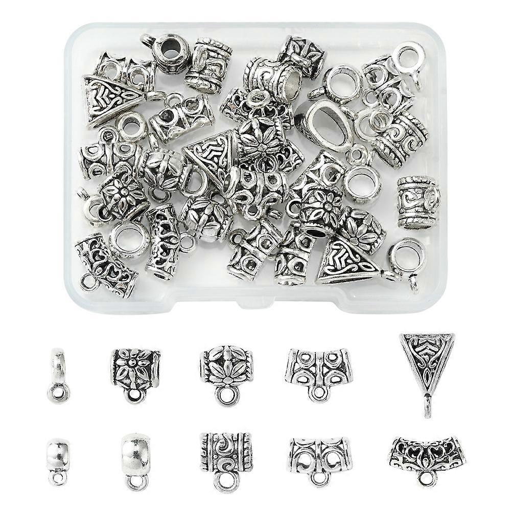 40Pcs 10 Styles Tibetan Style Alloy & CCB Plastic Tube Bails Loop Bails Jewelry Findings