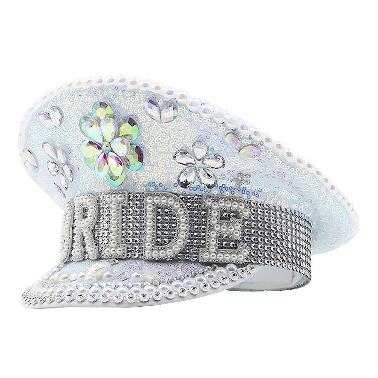 BRIDE svatební klobouk s barevnými drahokamu dekor jeviště show klobouk vojenský klobouk jevištní vystoupení klobouk pro maškarní večírek bílý