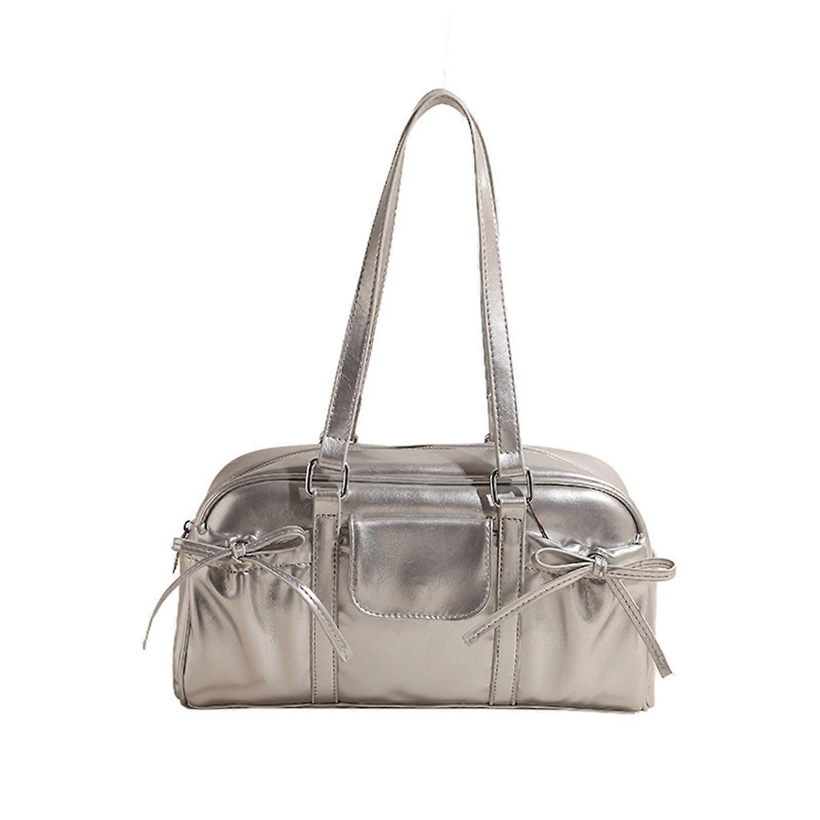 Style coréen Top Handle Sac à main Rétro Casual Sac à bandoulière Sac à bandoulière en cuir PU pour les femmes à la mode Argent