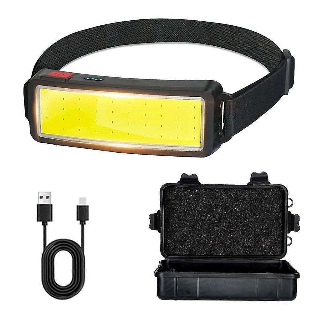 COB LED Headlamp 3 Modes Rechargeable with Built-in Battery Handheld Flashlight for Emergency Camping Fishing Outdoor