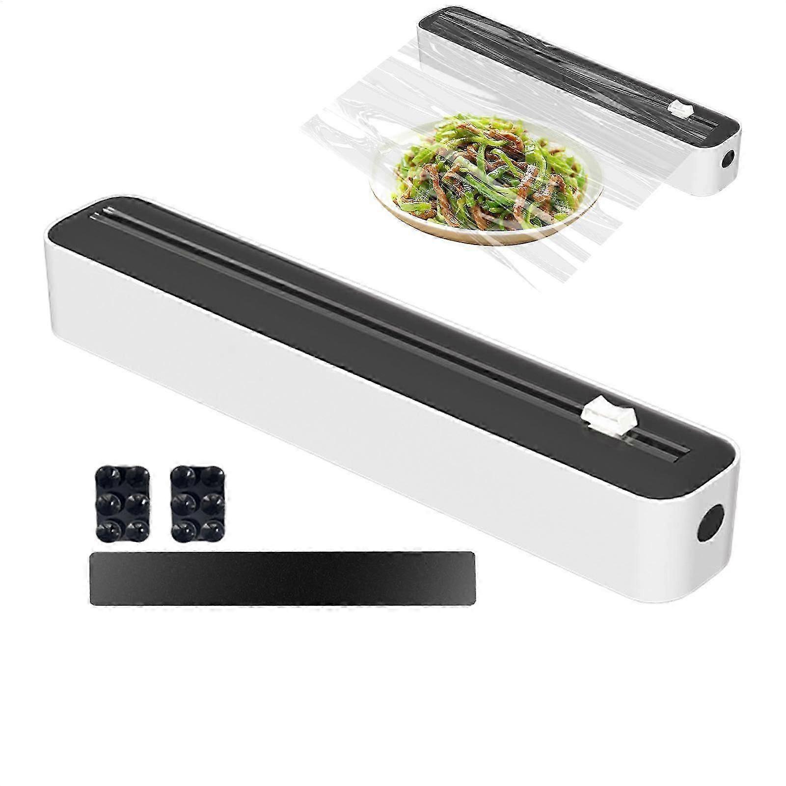 Magnetic Refillable Plastic Wrap Dispenser with Slide Cutter - BPA-Free Kitchen Food Cling Film Cutter