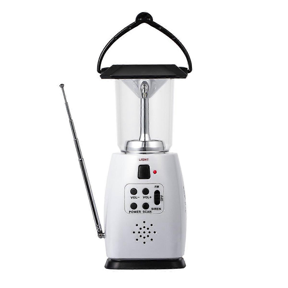 Solar Dynamo Multi-Functional 4-Way Powered Emergency Hand Crank FM Radio LED Camping Lantern Flashlight Phones Charger (White)