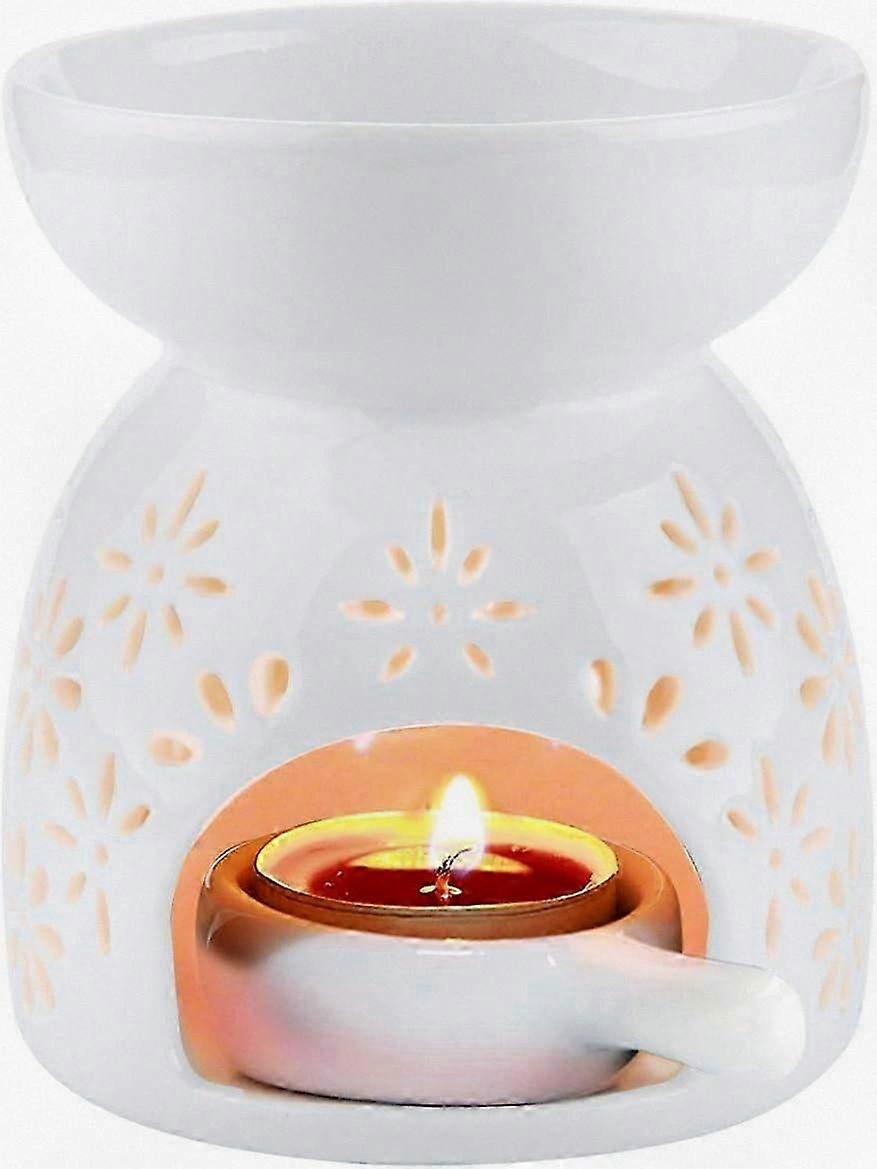 Ceramic Essential Oil Diffuser with Floral Design - Wax Warmer in White