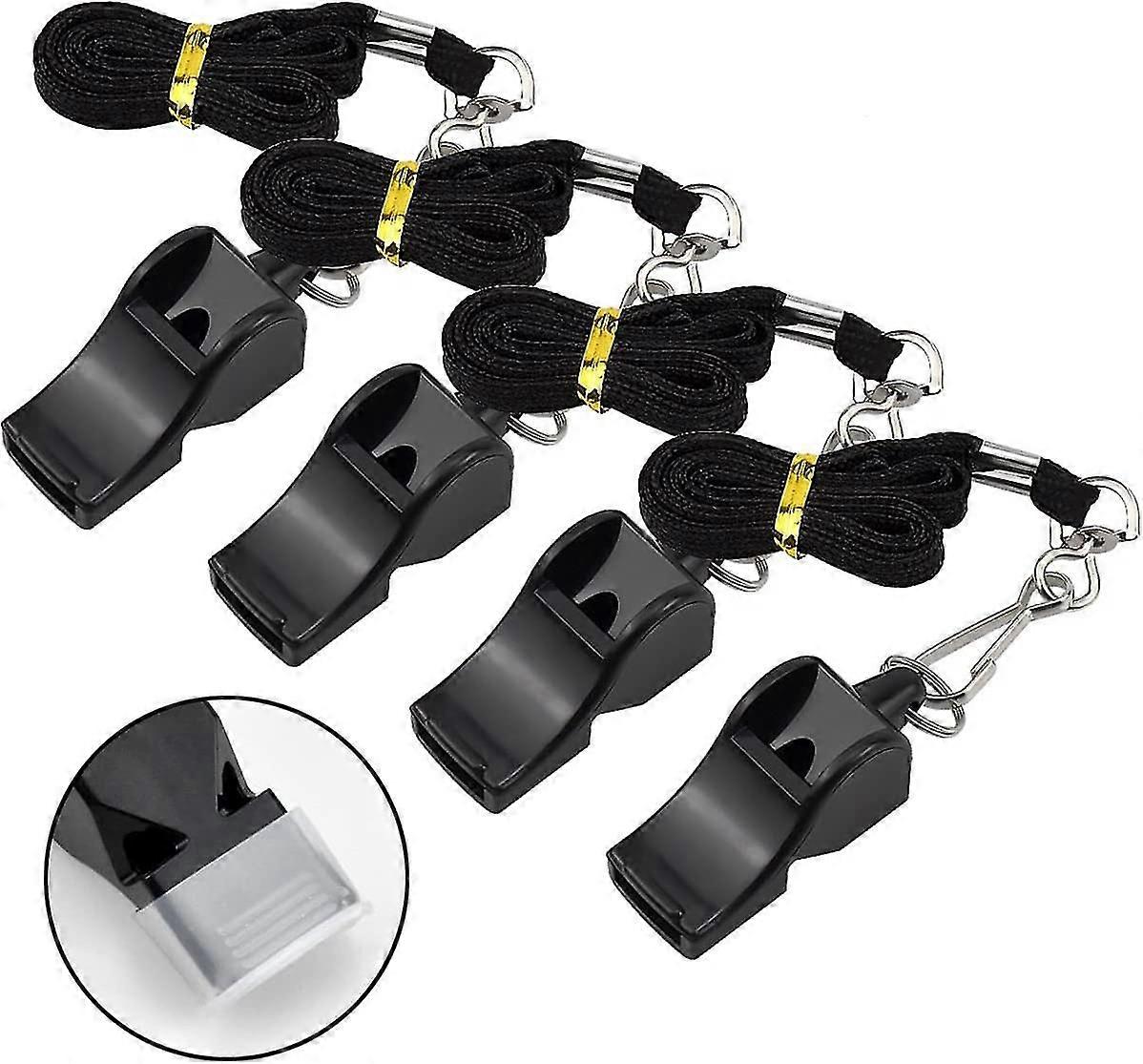 4 Pack Whistle With Lanyard, Referee Whistle With Tooth Protection (black)(4-d-1)