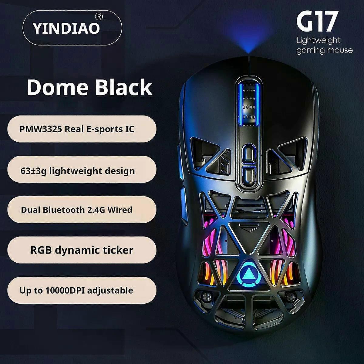 Yindiao G17 Lightweight Tri-Mode Wireless Hollow Mouse Pmw3325 Professional Sensor Large Capacity Long Range Gaming Office