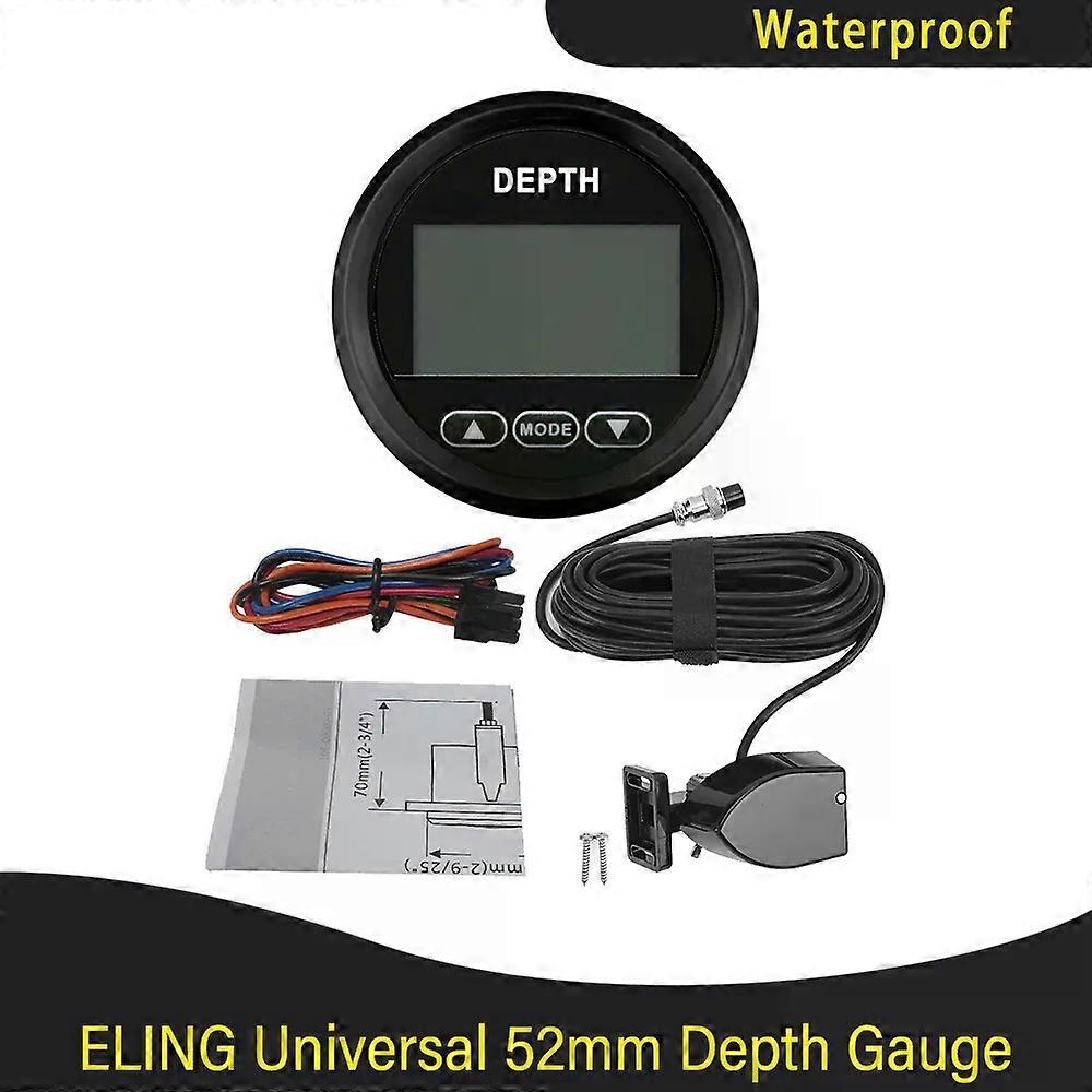 Marine 52mm Digital Depth Gauge Indicator with Transducer and White Backlight for Yachts Fishing Boats Universal 12V