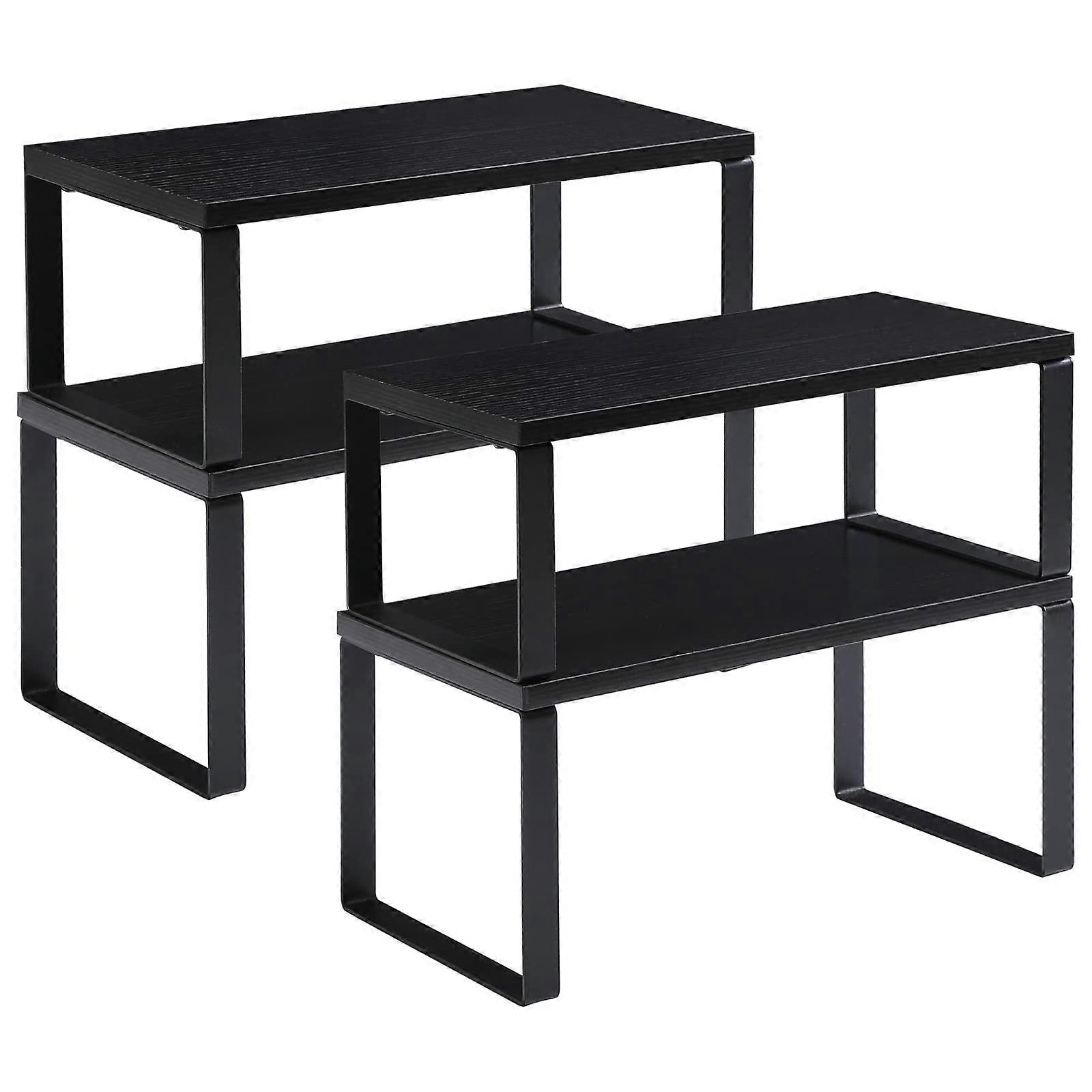 Cabinet Shelf Organizer, Spice Racks Set of 4, Kitchen Counter Shelves, Stackable, Wood