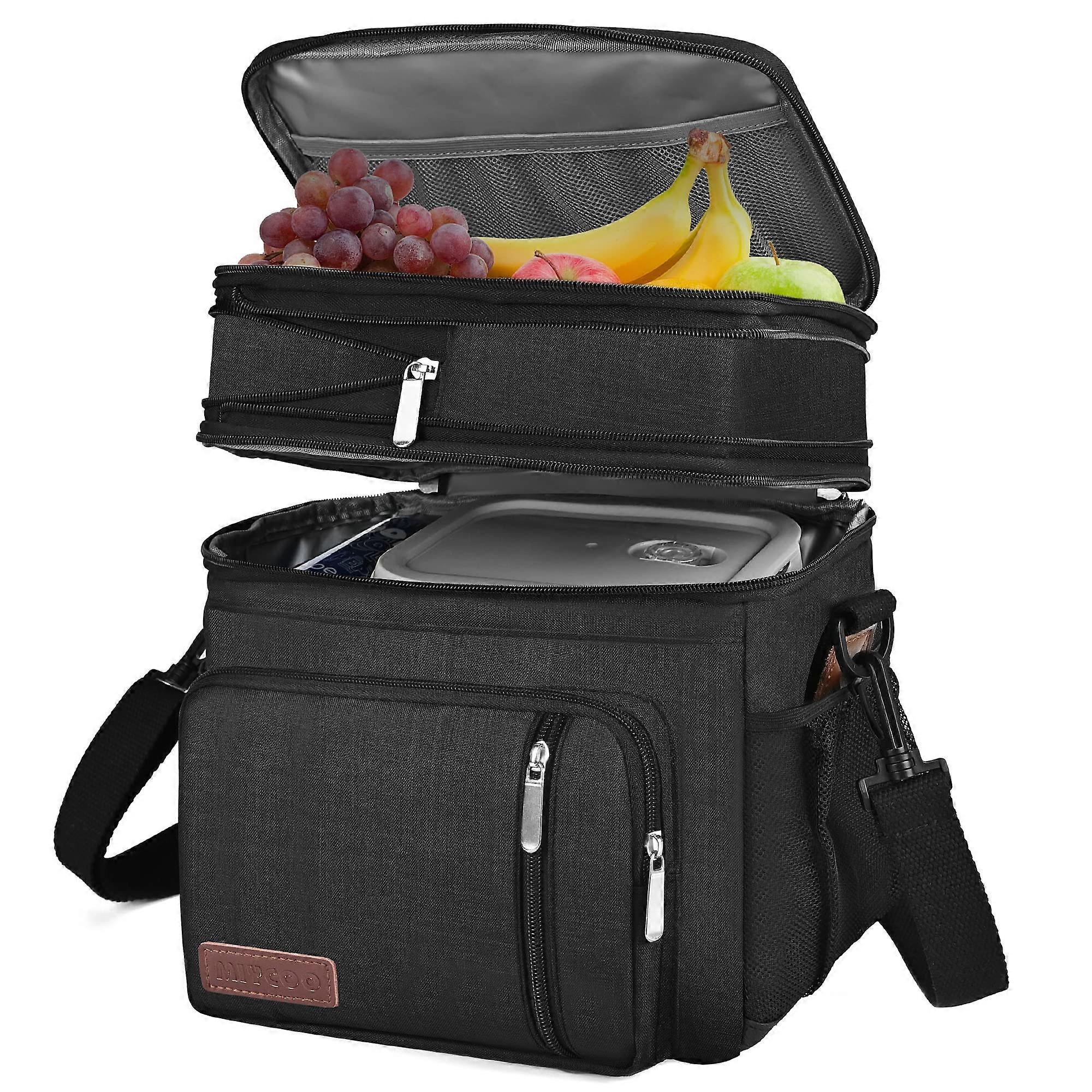 Lunch Bag and Lunch Box for Men and Women - Double Layer Insulated Soft Cooler Tote for Adults (Black, 15L)