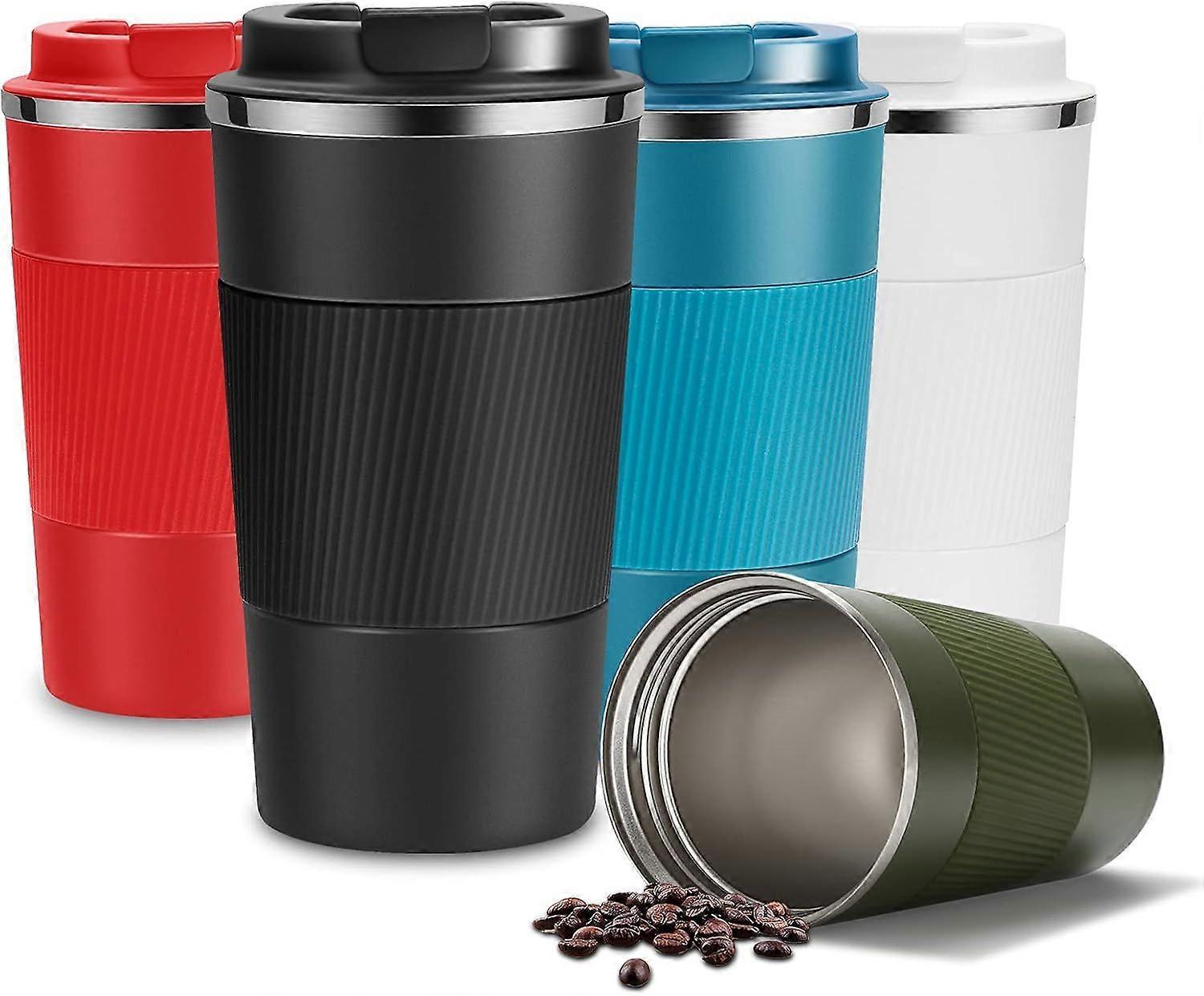 Travel Mug Reusable Insulated Coffee Cups Vacuum Insulation Flasks Stainless Steel Thermal Tumbler for Hot Cold Drinks (Black, 510ml)