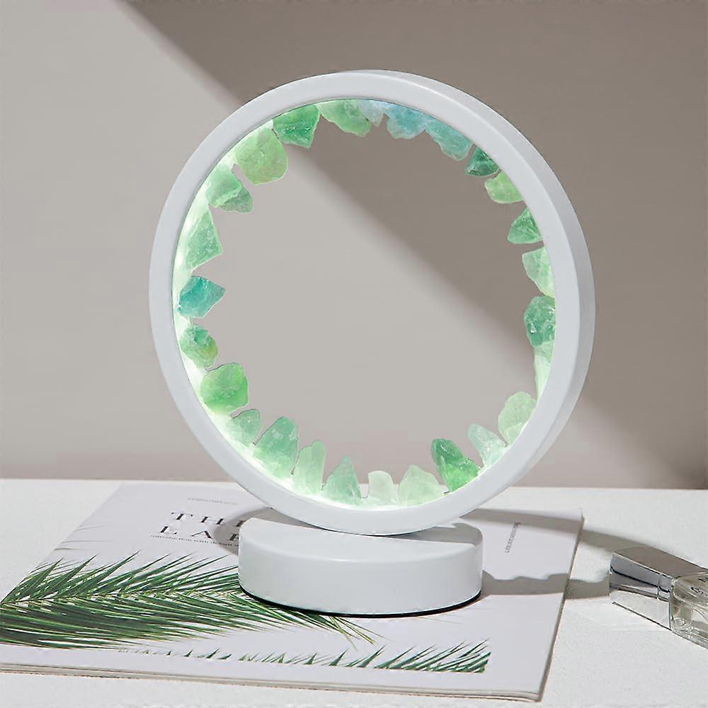 Natural Crystal Round Night Lamp - Ring Light Design, Energy Crystal Clusters for Spiritual Balance