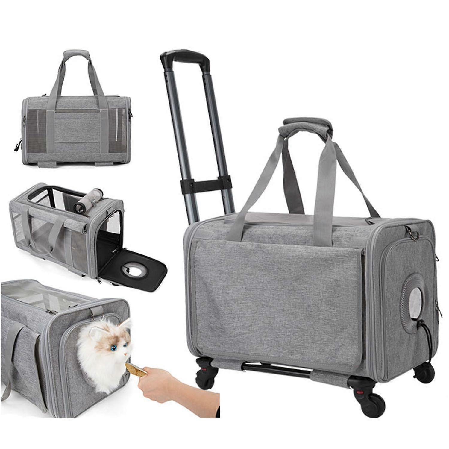 Airline Pet Carrier with Wheels  Large Mesh Ventilation, Privacy Cover  Detachable Wheels for Cats/Dogs Up to 30 lbs, TSA Approved