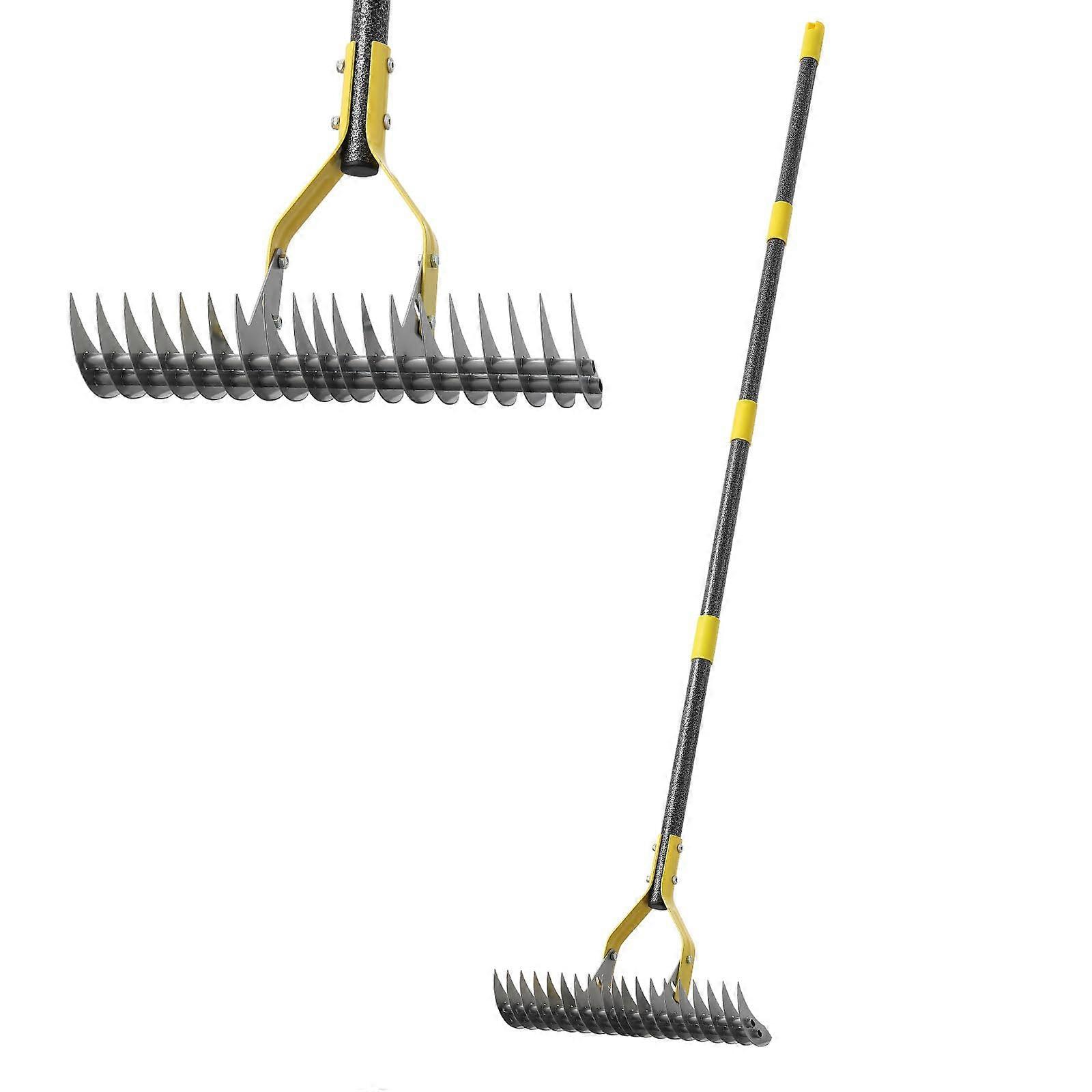 19Tine ColdPressed Steel Dethatcher Rake 56 inch Adjustable Handle, Ergonomic Grip, RustResistant
