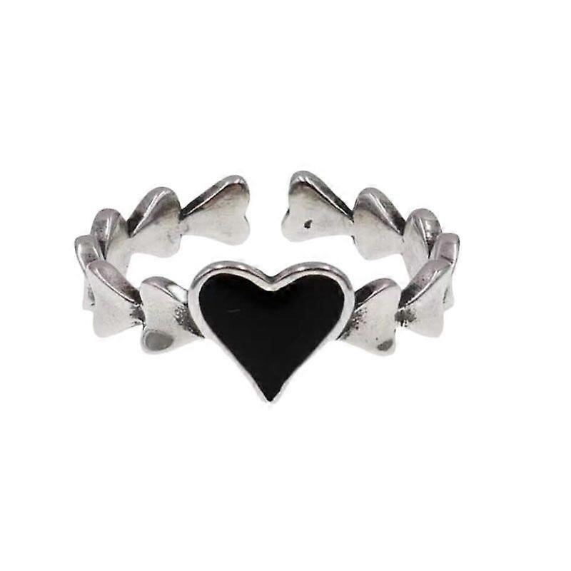 Gothic Vintage Ring Set Y2k Black Heart Stackable Retro Punk Open Knuckle Finger Rings for Women Girls