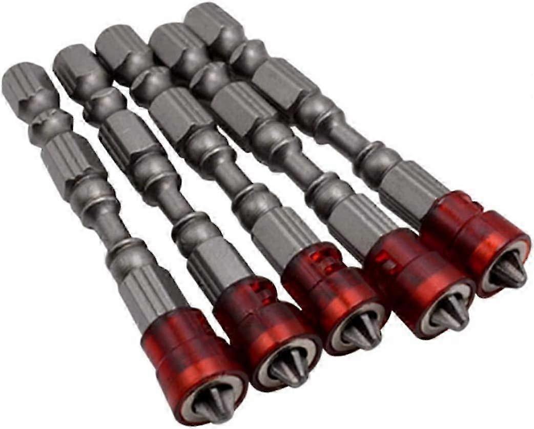Magnetic Drywall Screwdriver Bit S2 Premium Chrome Steel PH2 L65xD9mm Plasterboard Screw Bits Hex Shank with Depth Stop 1 Pack of 5 Red