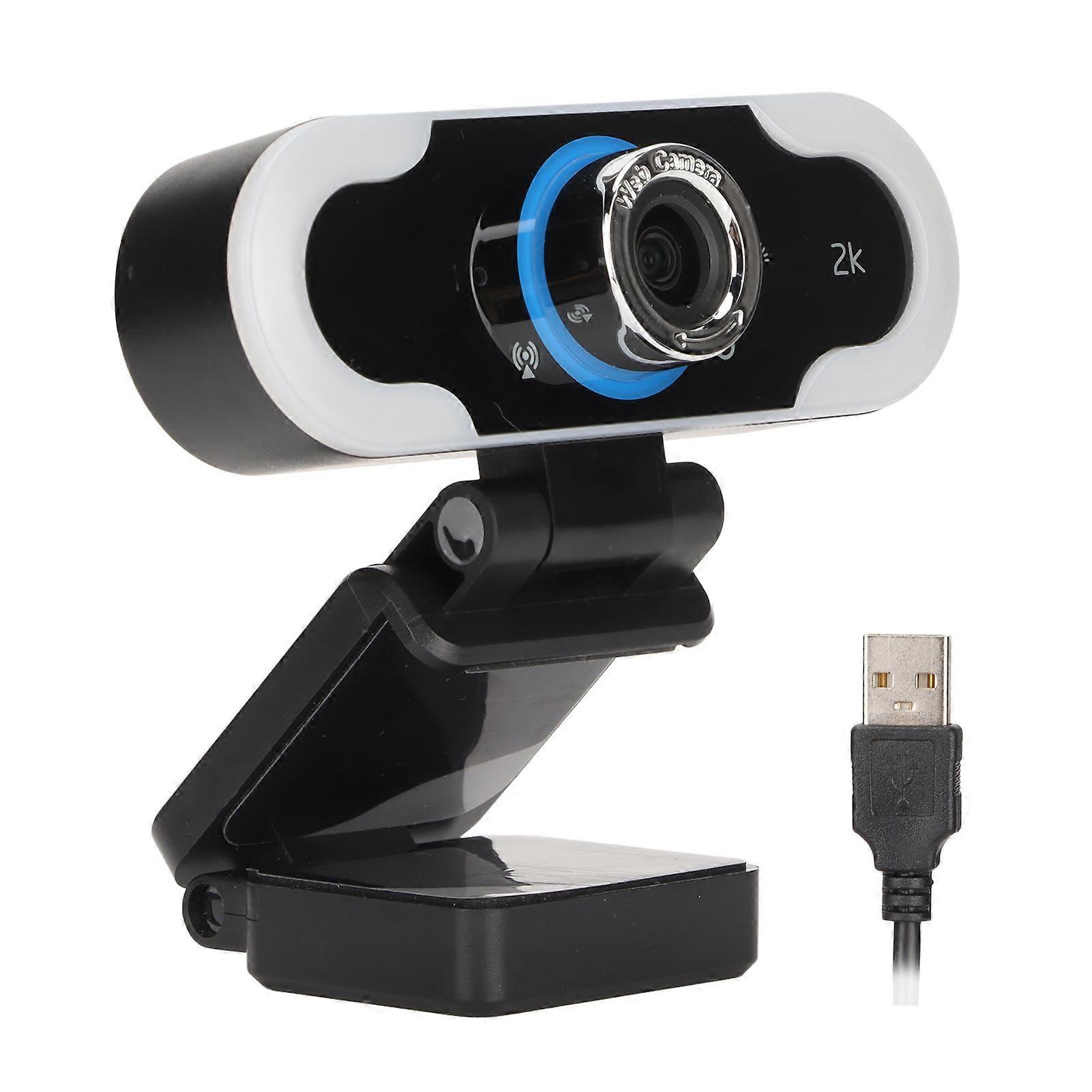 PC Camera 2K Inbuilt Microphone Noise Reduction Wide Angle Auto Focusing Fill Light Plug and Play Webcam