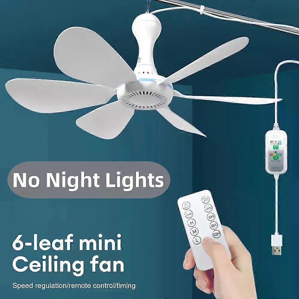 Silent 6 Leaves USB Powered Ceiling Canopy Fan with Remote Control Timing 4 Speed Hanging Fan for Camping Bed Dormitory Tent New