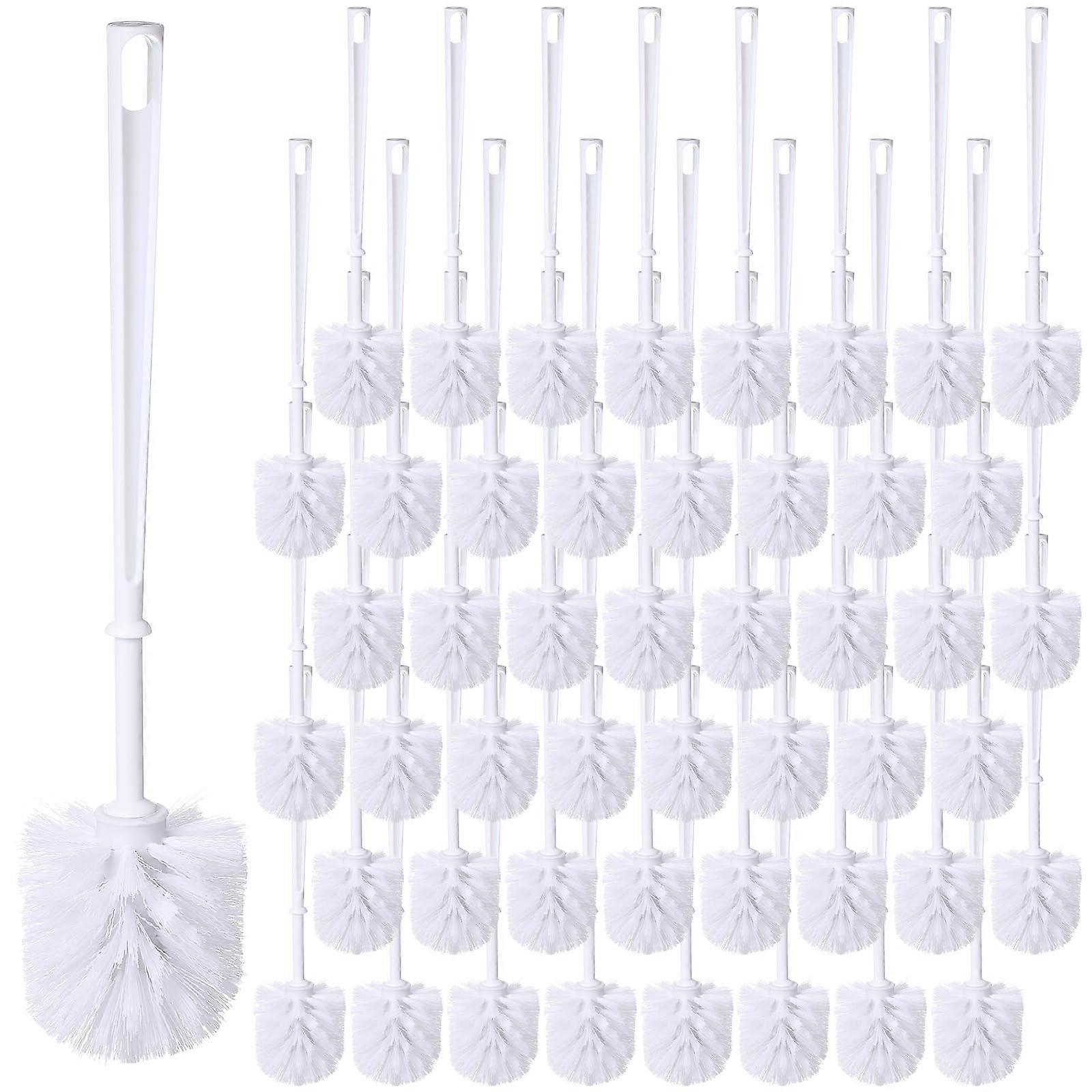 50 Pcs White Toilet Brush Set, Soft Bristle Plastic Toilet Bowl Cleaner with Long Handle for Effective Bathroom Scrubbing