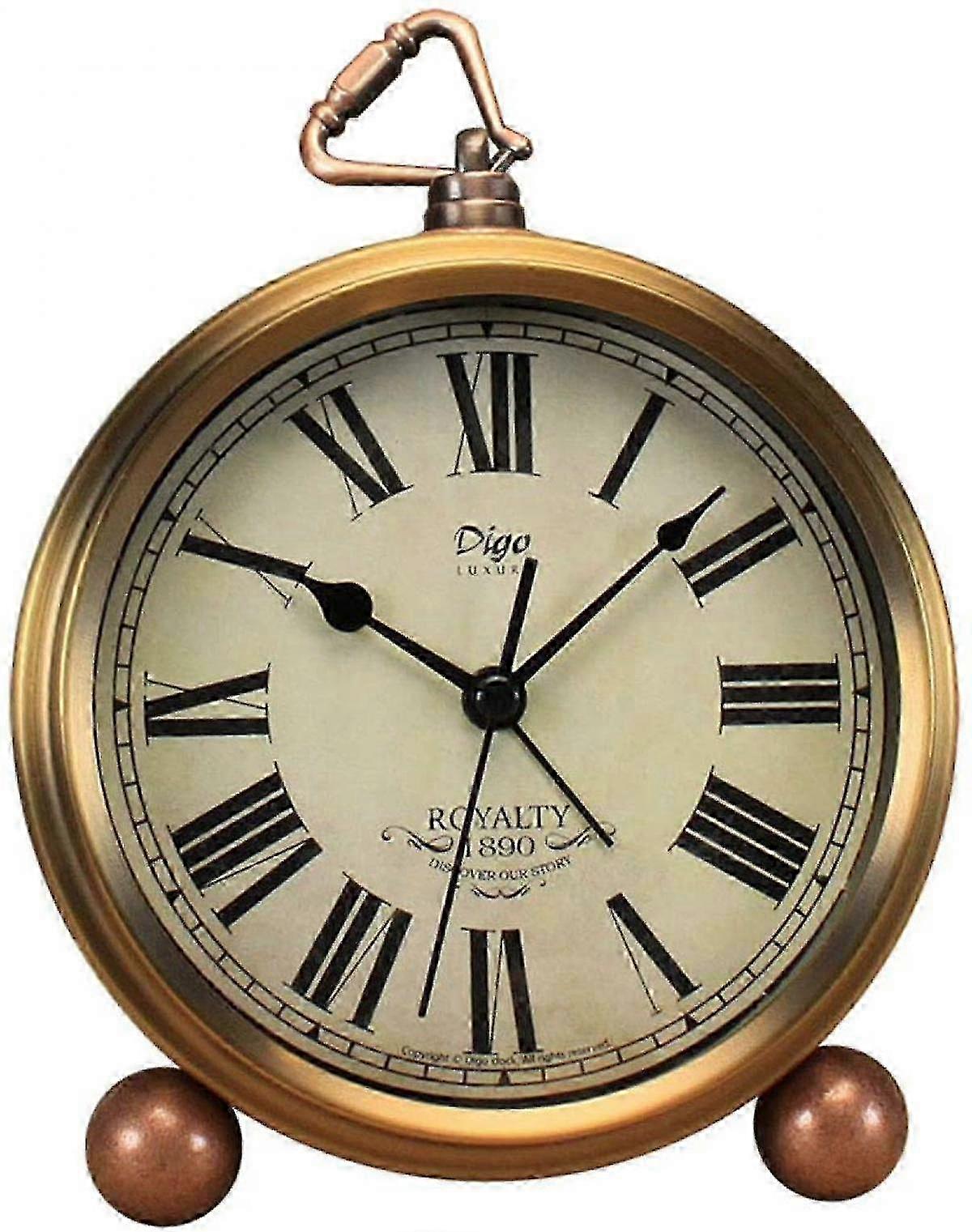 Battery-Powered Silent Quartz Movement Retro Vintage Table Clock with Gold Plated Metal Case for Roman Design