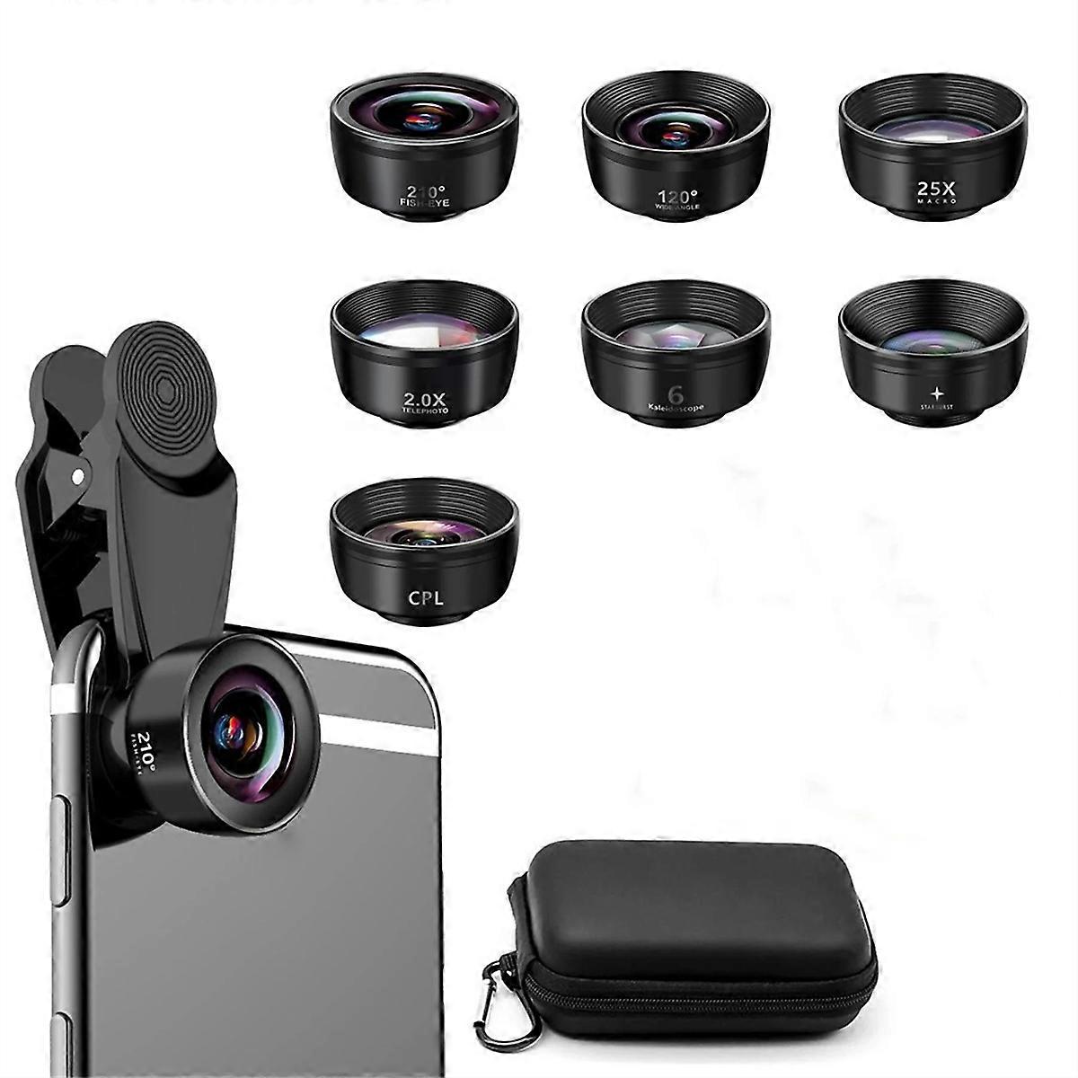 Amazon HD 7-in-1 Teleconverter Lens Wide Angle Macro Fisheye Universal 10-in-1 Set Mobile Phone Lens - New 7-in-1 Set