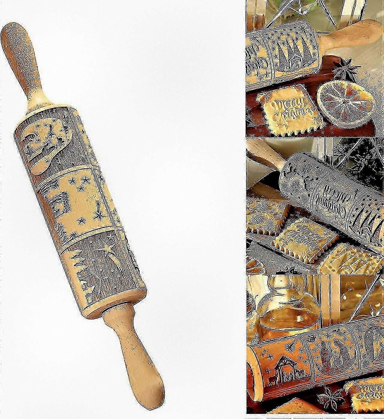 Embossed Non-stick Wooden Dough Roller Rolling Pin Suitable for Various Baking Needs