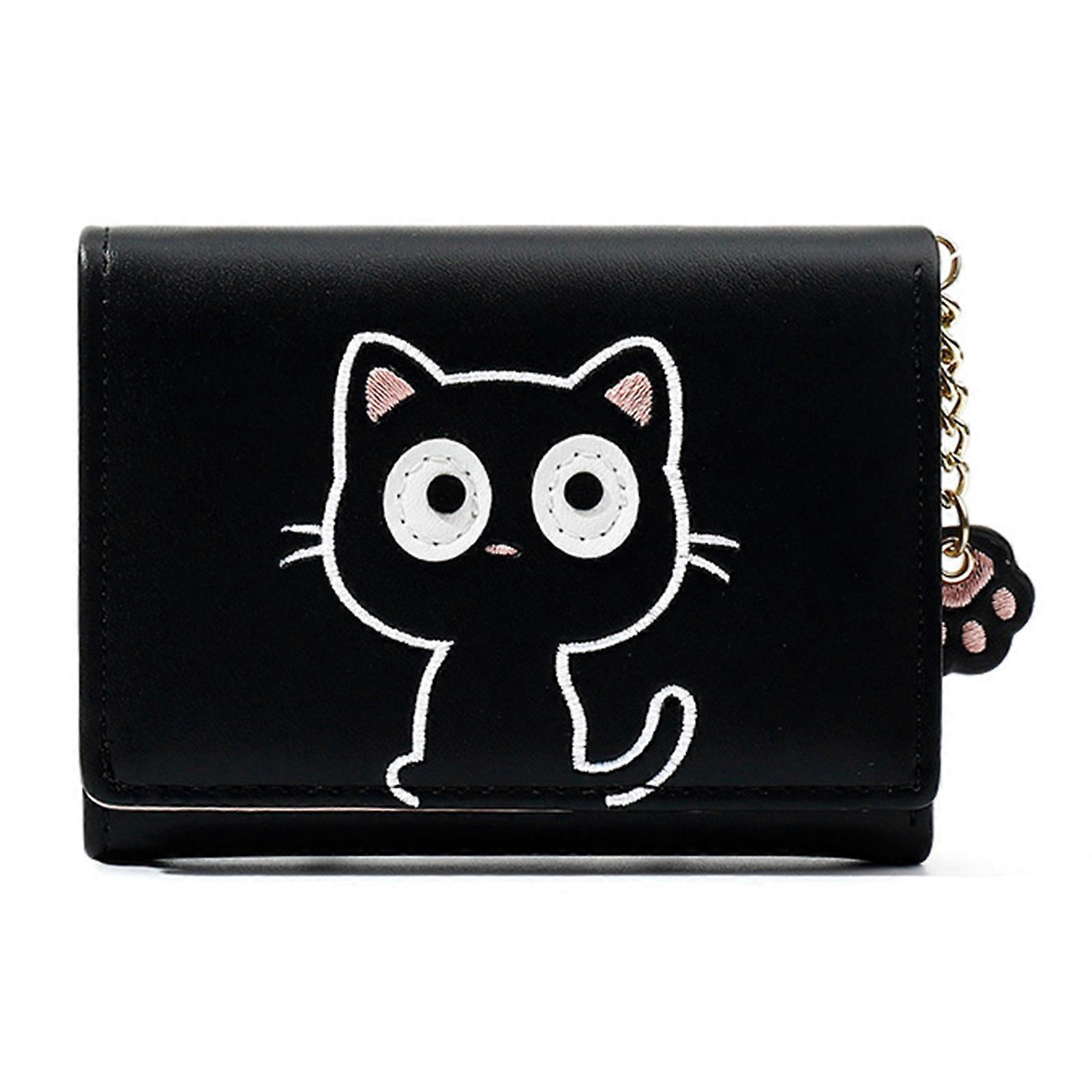 Women's Cute Cat Wallet, PU Leather Trifold Small Wallet, RFID Blocking Credit Card Holder Cash Purse with ID Window