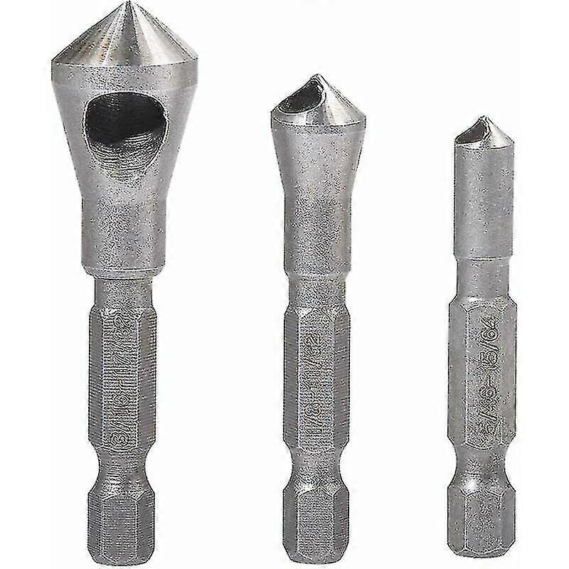 1/4" Hex Shank Countersink Deburring Tool Set - 5/64", 1/8", 3/16" (3-Pack)