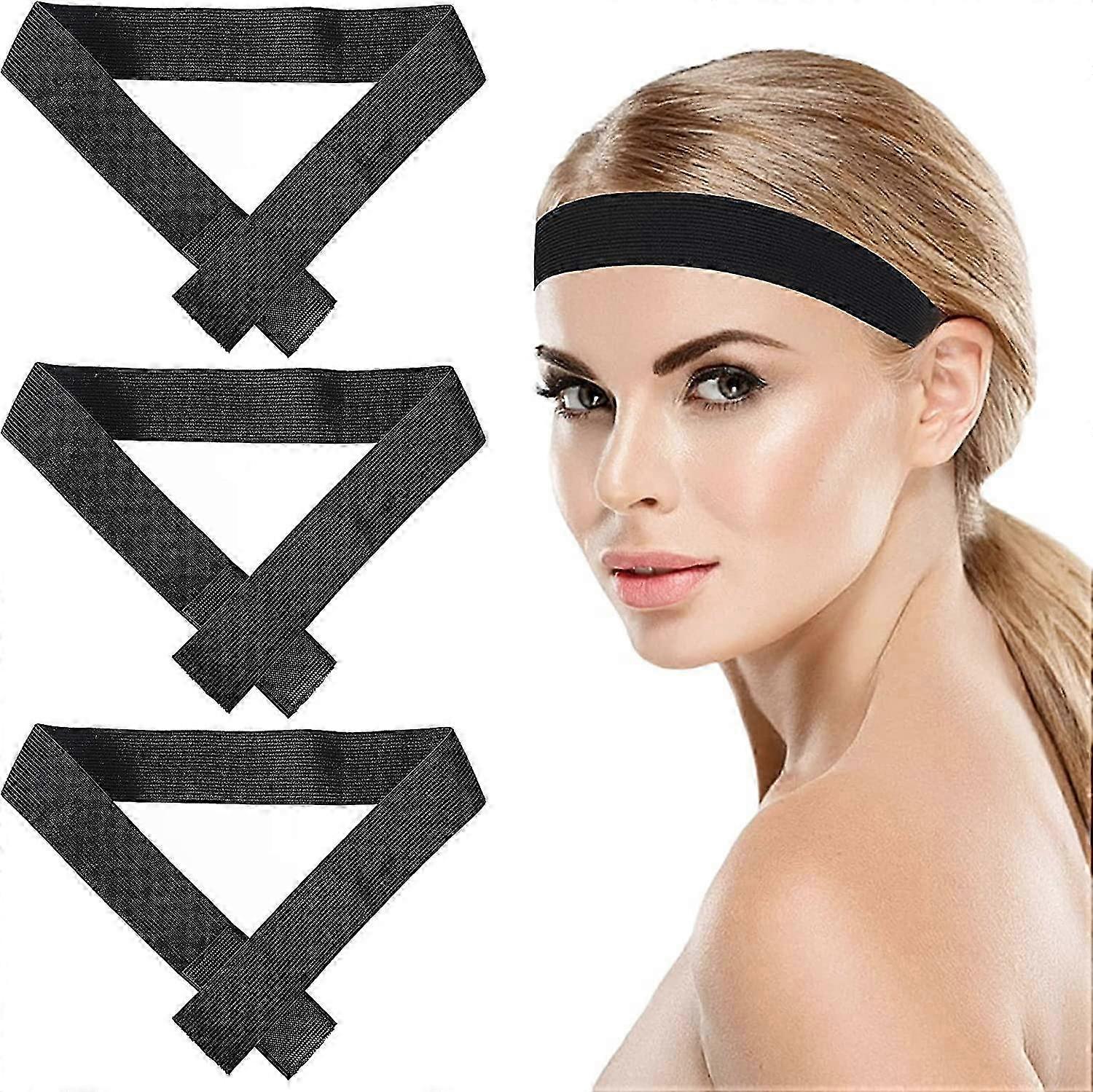 3 Pack Wig Elastic Bands - Non-Slip Lace Closure, Adjustable Faded Edge Front, 3cm Black Nylon for Secure Hold
