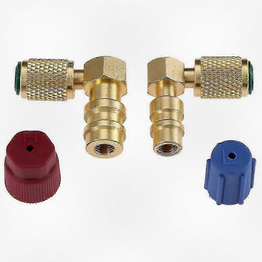 R12 to R134a High/Low AC Fitting Port Retrofit Conversion Adapter, Quick Coupler Valve A/C 90 Degree Compatibility