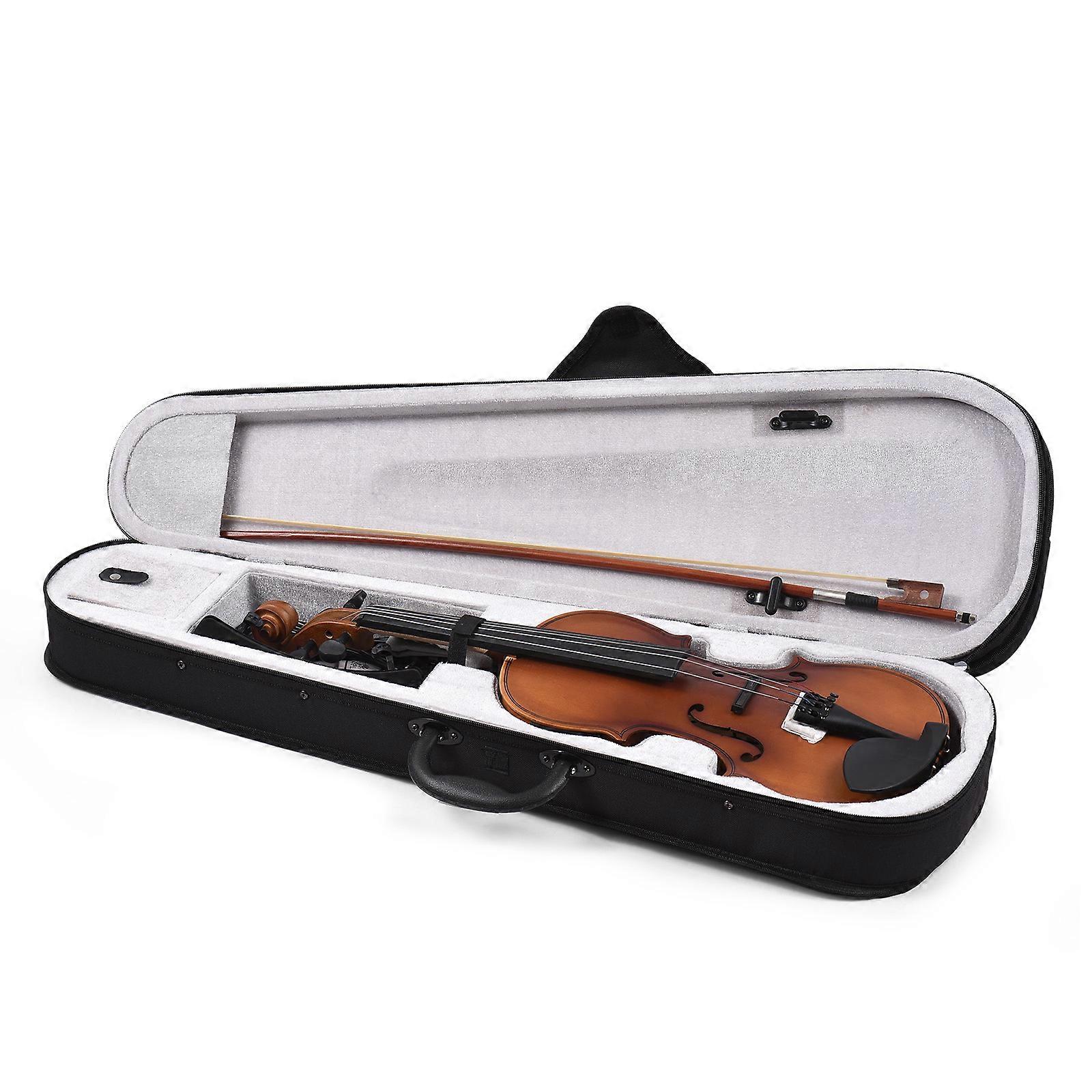 4/4 EQ Violin Full Size Set Solid Wood Violin for Beginners Students School Learners Shoulder Support Audio Cable Spare Strings Bow Rosin Violin Clot