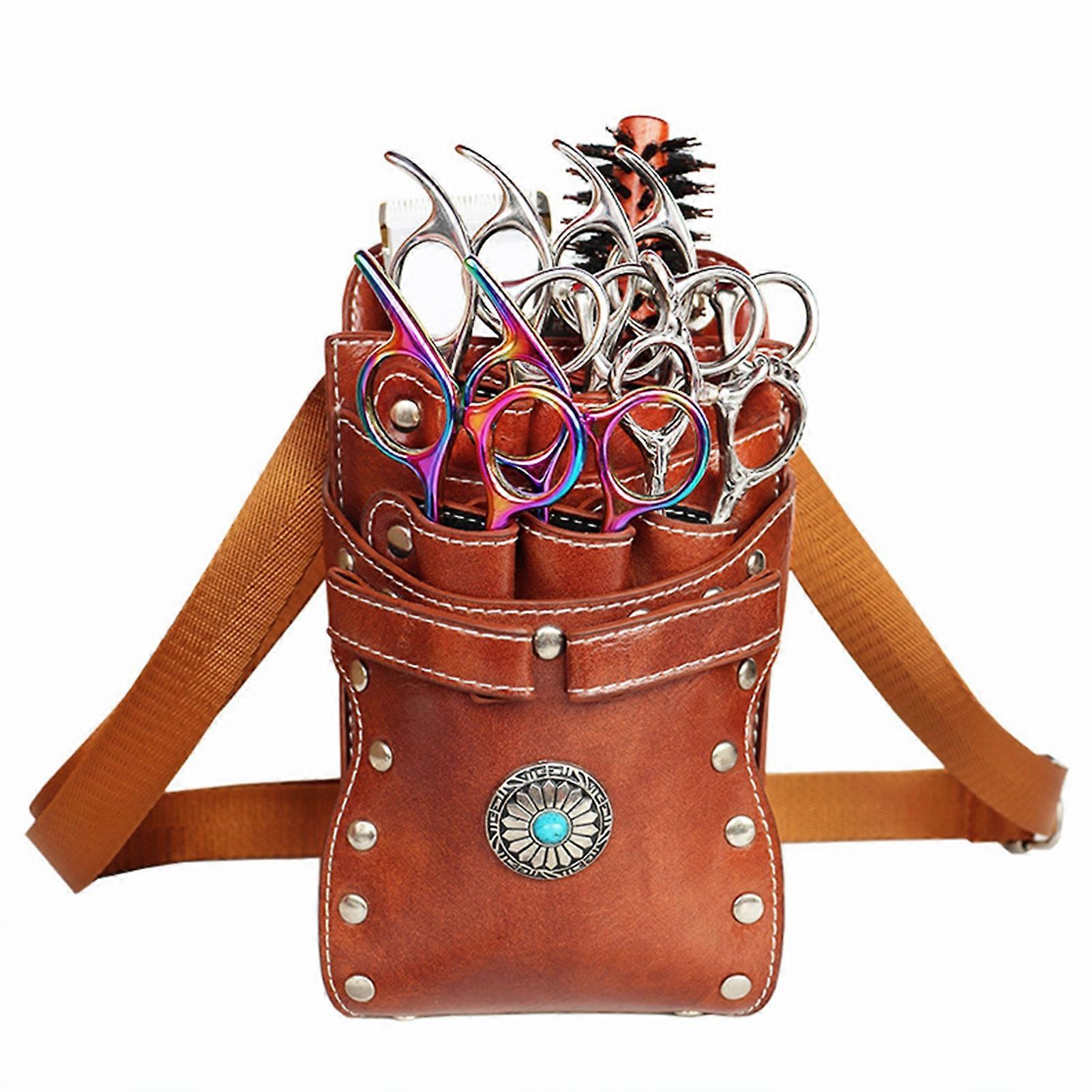 Barber Scissors Bag Hairstylist Waist Bag 7-Slot Detachable Scissor Holder Bag PU Leather Tool Bag for Scissor Hair Clips Combs Clippers Spray Bottle