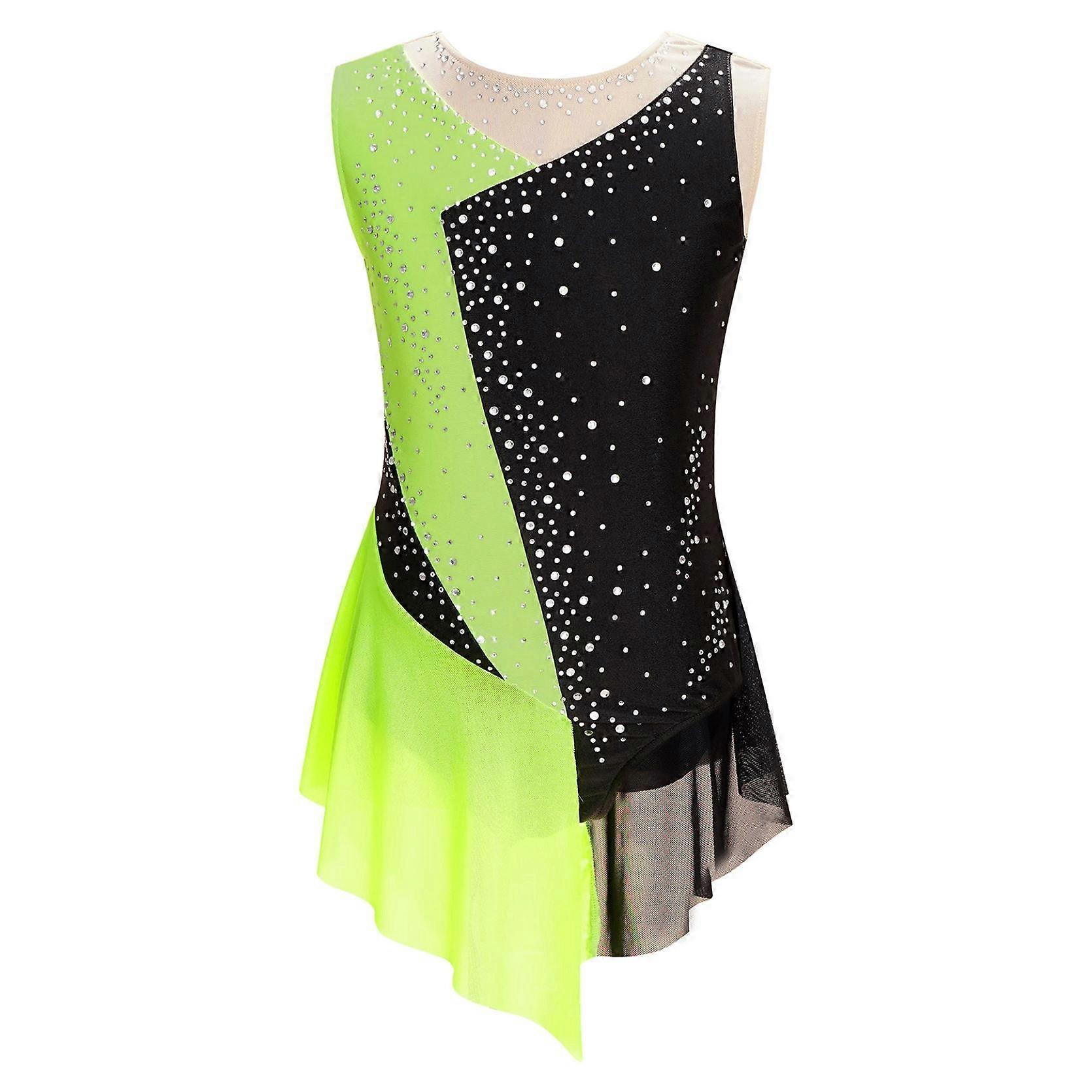 Kids Girls Sparkly Figure Skating Sleeveless Leotard Gymnastics Competition Jumpsuit