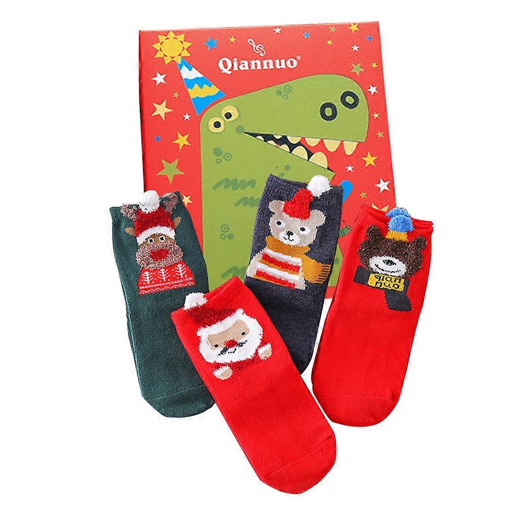Children Cotton Socks Christmas Themed Unisex Sports Socks Assorted Color 12X5CM Thickened Non-Slip 4Pairs
