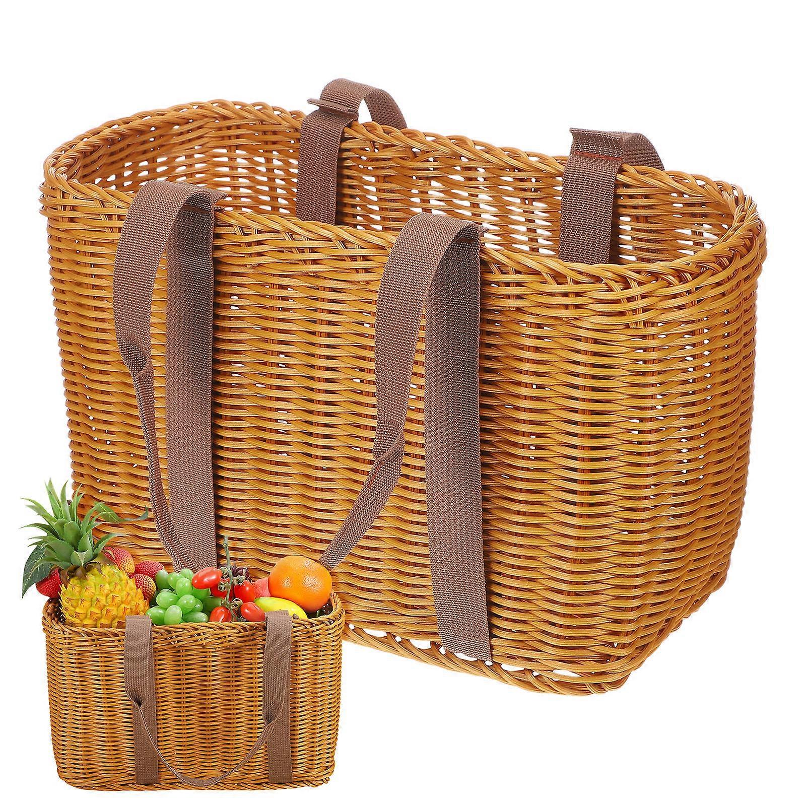 Handmade Container Hand-Woven Basket Portable Storage Holder Brown 31.00X20.00X17.00CM Fruit Handle Bag 1Set