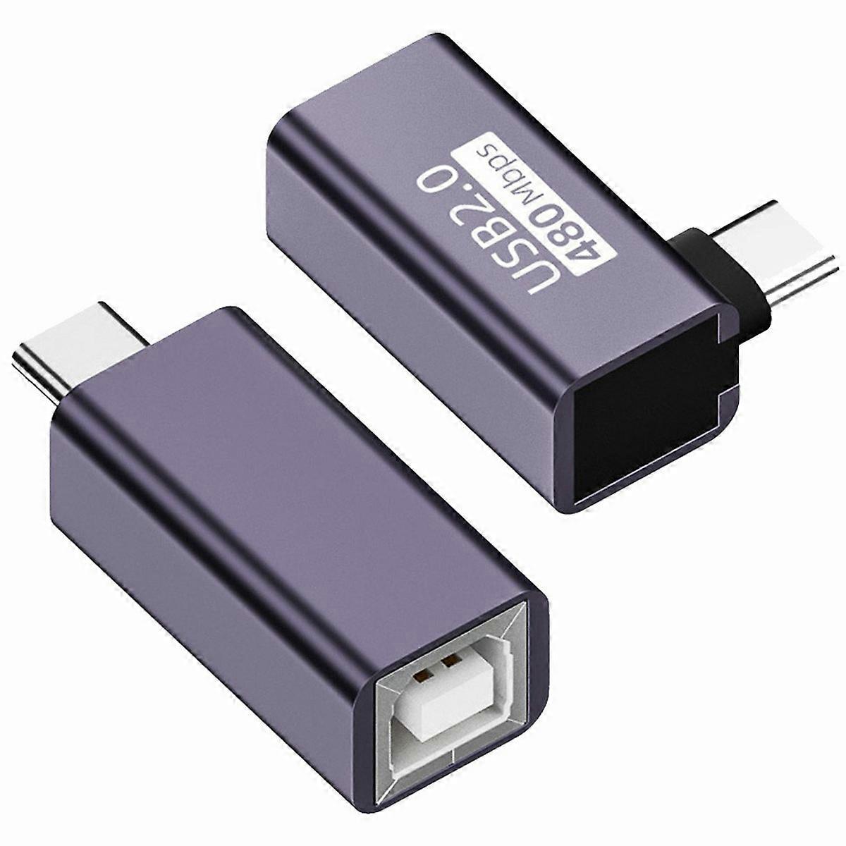 U2-010-CM 2Pcs/Set USB 2.0 B Tipo Hembra a Tipo-C Macho Angular + Adaptador de Extensión Recta para Prin