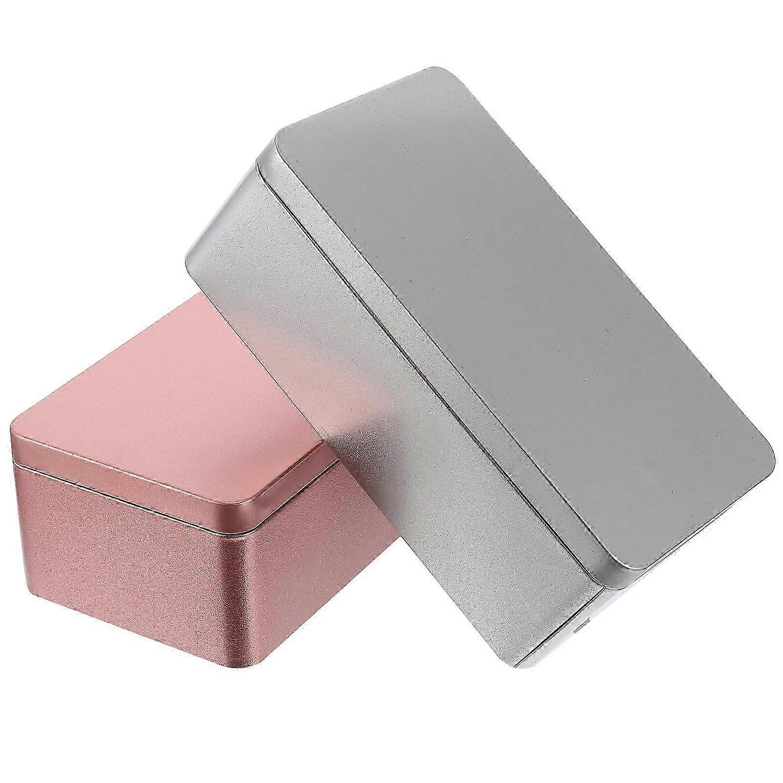 2pcs Mini Tea Storage Tin Boxes 18x10x7cm Portable Rectangular Containers