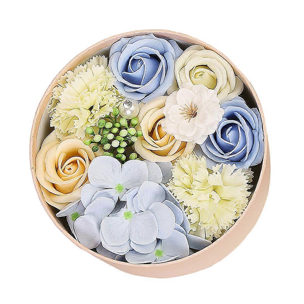 Creative Floral Soap Box Delicate Soap Flower Small Round present Box Birthday Blue 16.2x16.2cm Bath Enhancement 1Pc