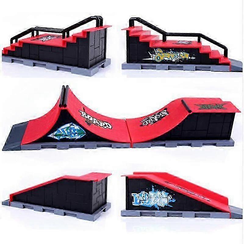 Mini finger skateboard toy set for children including ramp components suitable for young skaters and enthusiasts.