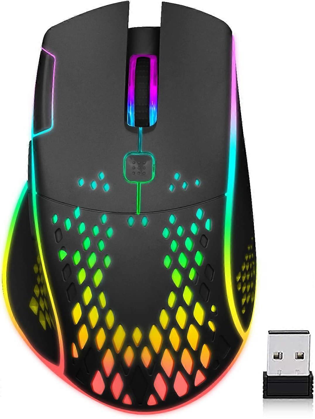 Wireless Rechargeable Honeycomb Gaming Mouse with RGB Light/Silent Click/Adjustable DPI, Optical Gaming Mouse for Laptop