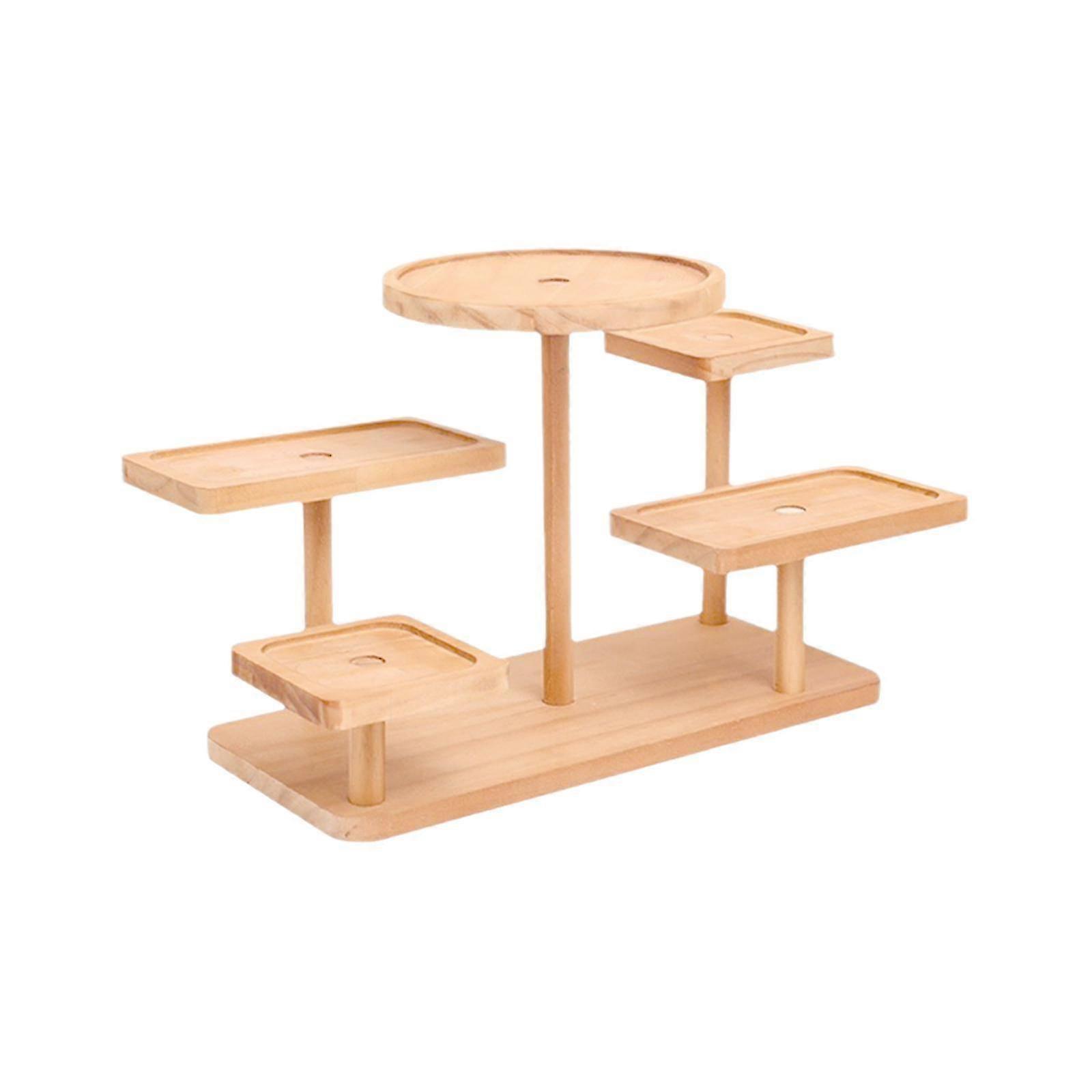 Sturdy Tabletop Tiered Tray Display Riser for Dolls Collection Figures and Makeup in Natural Wood Finish